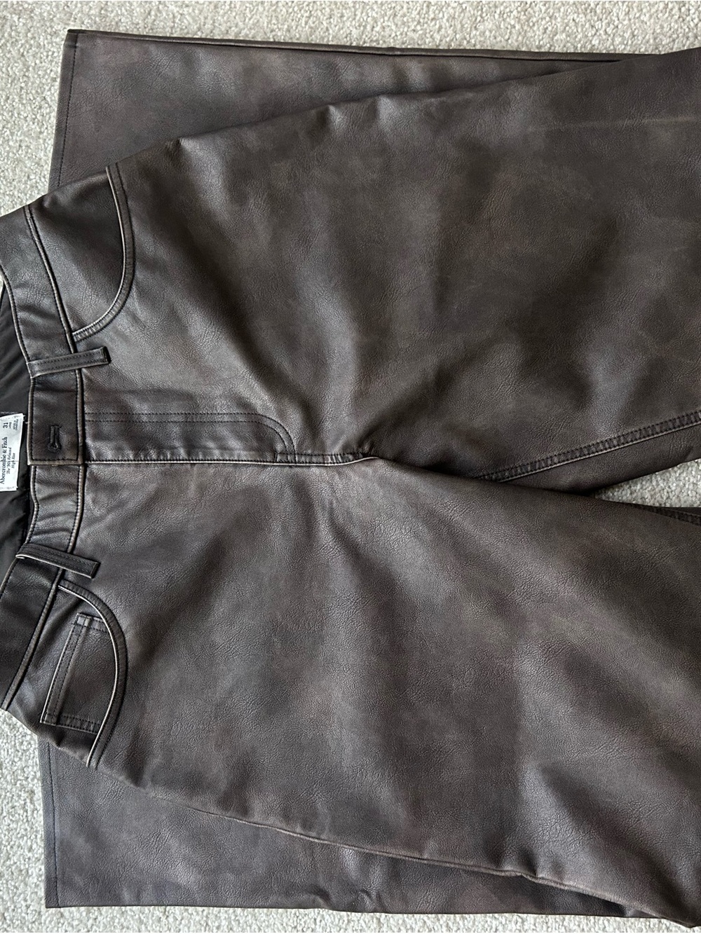 Abercrombie & Fitch Dark Brown Straight-Leg Faux Leather Pants